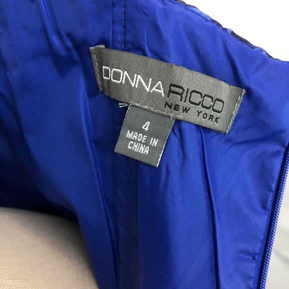 Donna Ricco Strapless Dress Blue Floral Silk Sz 4 A-line Tea length - Picture 11 of 13